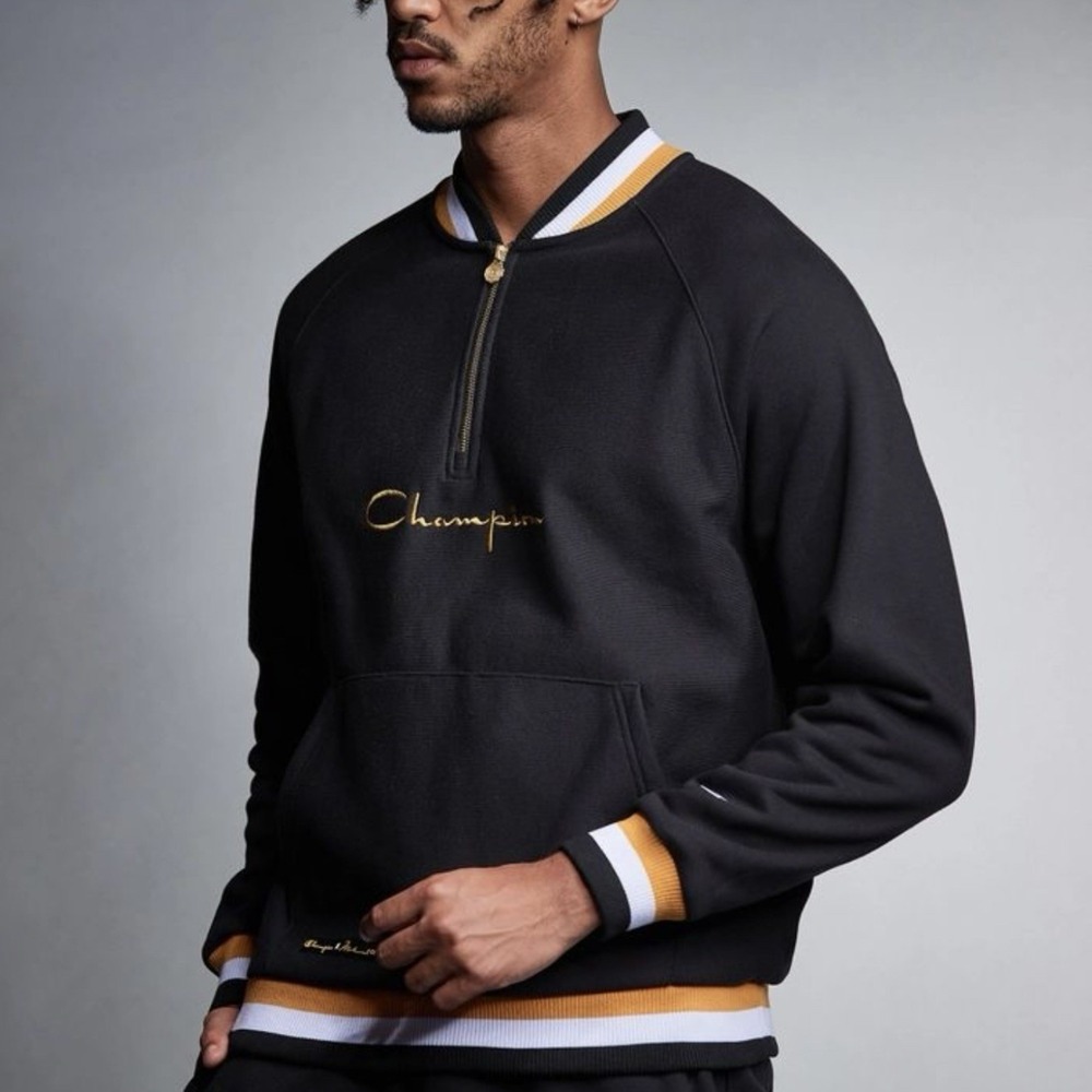 Mens SMALL Champion x Muhammad Ali Sweatshirt Black Gold Limited Edition 1/4 Zip - Picture 3 of 8